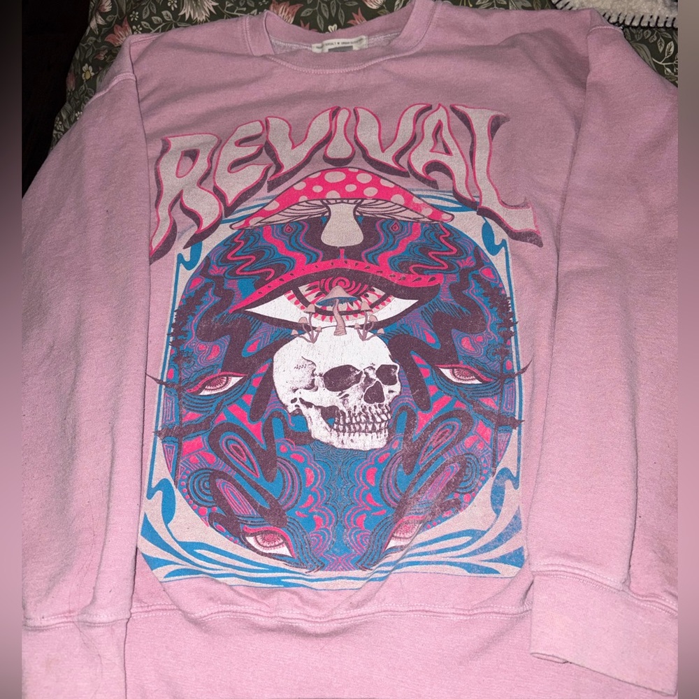 Urban Outfitters Pink Graphic Revival Skull Crewneck